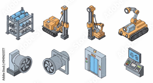 Industrial Automation Equipment Set Isometric Icons.