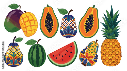 Vibrant Tropical Fruit Illustrations for Commercial Use - Vector Graphics