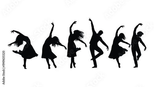 Silhouettes of six dancers in various poses