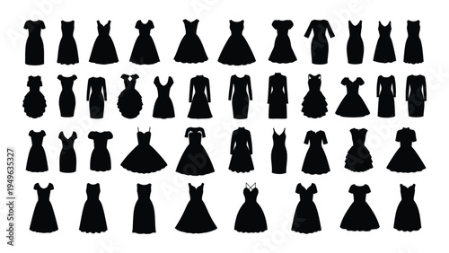 Collection of various black dress silhouettes for women