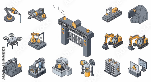 Isometric Industrial Factory Equipment and Machinery Collection.