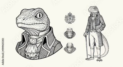 Anthropomorphic Lizard Gentleman in Victorian Attire.