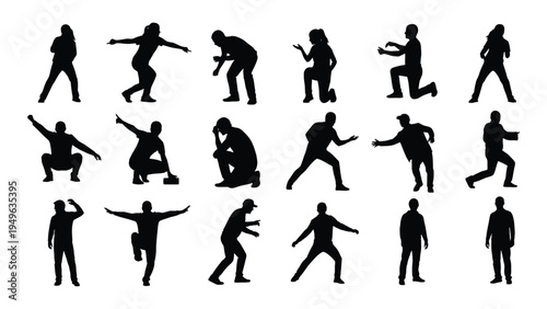 Various silhouettes of people playing baseball