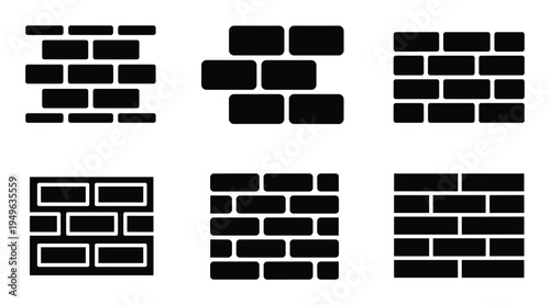 Brick wall pattern variations, geometric brickwork designs, construction material textures and architecture backgrounds.