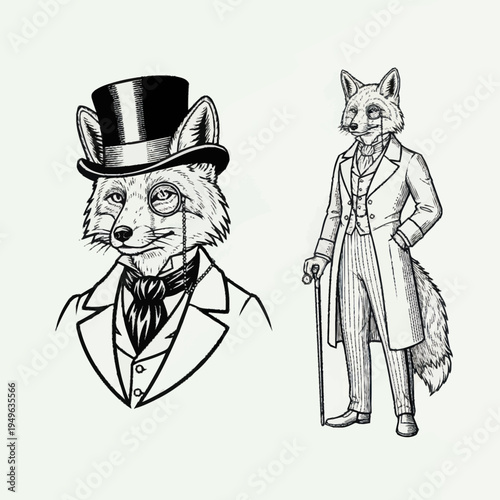 Anthropomorphic Fox Gentleman in Vintage Attire.