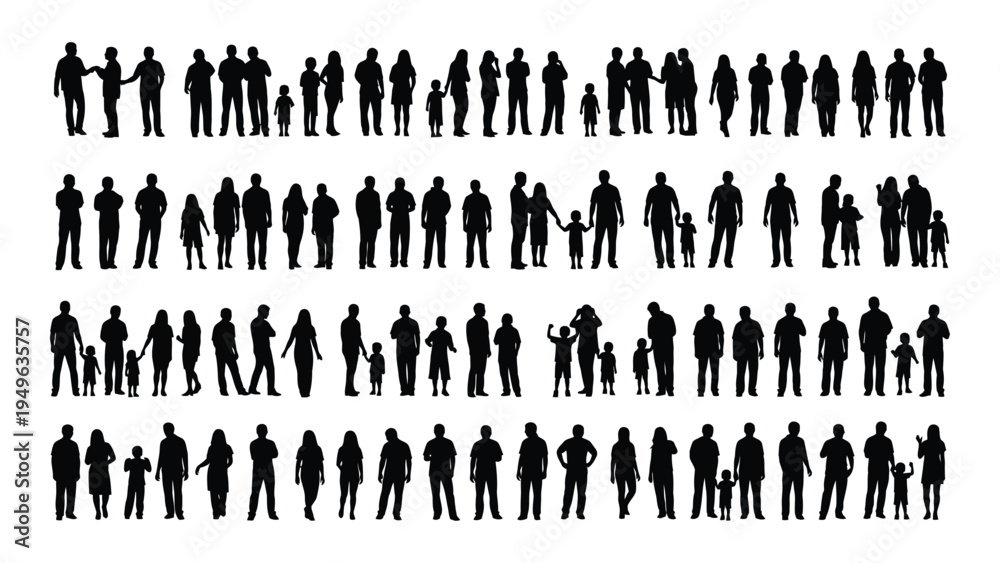 Naklejka premium A large group of people in various poses and outfits