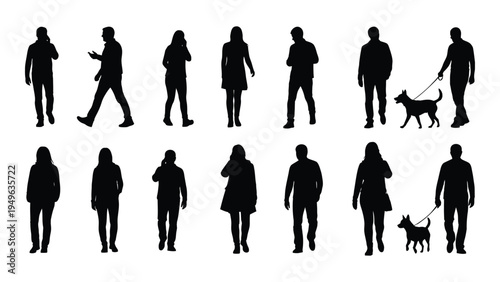 A group of people walking in different poses