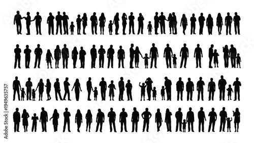 A large group of people in various poses and outfits