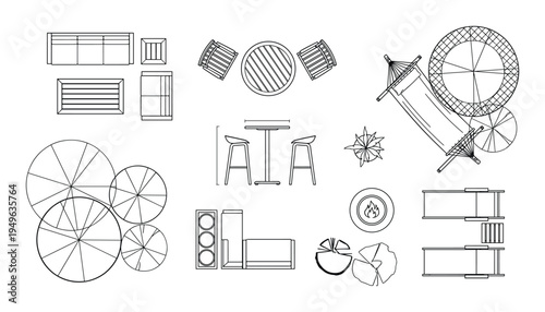 Furniture and landscape design elements top view for architectural planning
