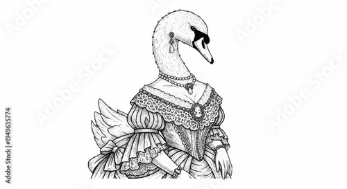Elegant Swan Woman Victorian Dress Portrait.