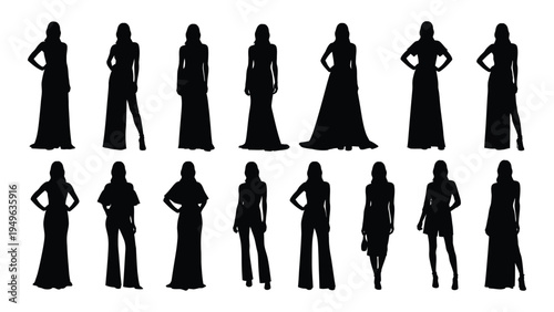 A group of women in various poses and outfits