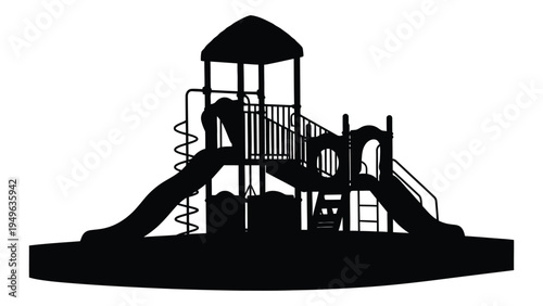 A black silhouette of a children's playground
