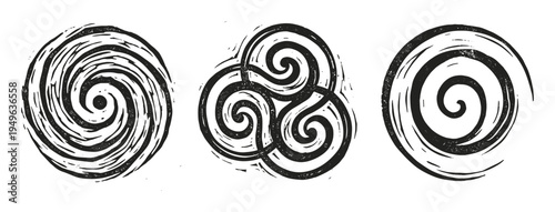 Hand Drawn Spiral Symbols Collection Vector Illustration, Swirls, Triskele and Vortex