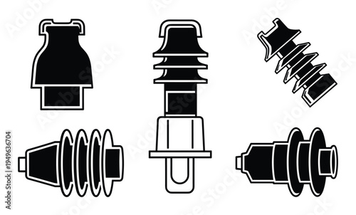 Set of black silhouettes of electrical insulators various shapes and sizes high voltage engineering