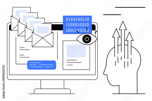 Data security concept. Data security ed with encryption, digital communication, and privacy monitoring tools. Data security for email protection, online privacy, cybersecurity, and innovation
