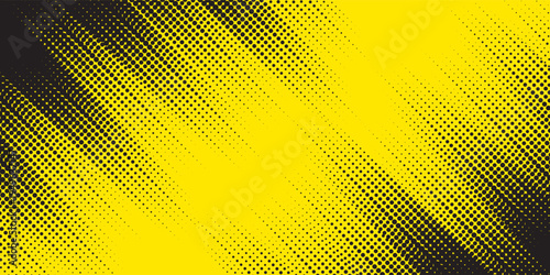 Yellow dynamic halftone background. Rough dotted diagonal pattern effect. Abstract jagged tilted stripes wallpaper. Grunge comic speed lines backdrop. Bright sporty banner design template. Vector