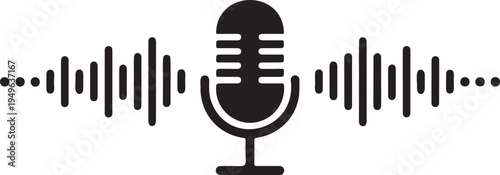 Black microphone with sound wave on white background audio