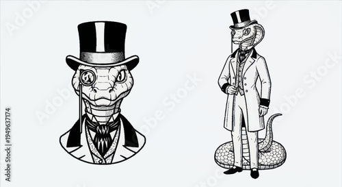 Anthropomorphic Snake Dressed in Formal Victorian Attire.
