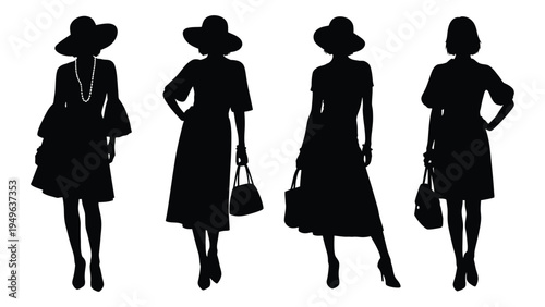 Four women in different poses and outfits