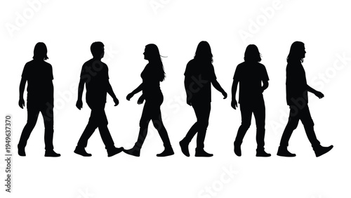 A group of people walking in a line