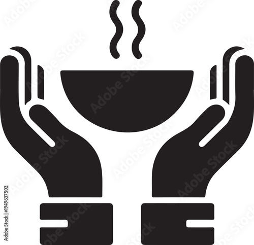 Hands holding steaming bowl black white