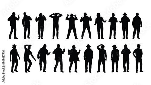 Collection of black silhouettes of people in various poses
