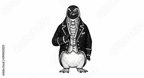 Dapper Penguin Dressed in Formal Tuxedo Attire.