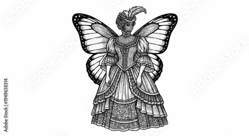 Elegant Victorian Butterfly Woman Illustration.