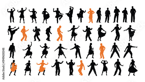 Collection of various dancing people silhouettes