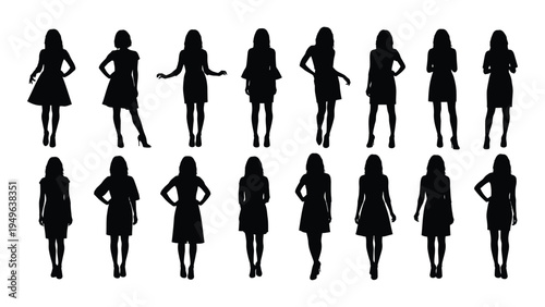 A group of female silhouettes in various poses