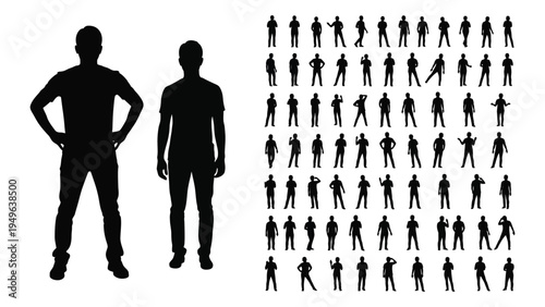 A group of silhouettes of people in various poses