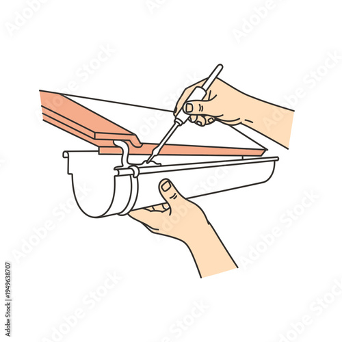 Sealing Gutter Joint with Caulk Gun vector illustration