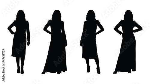 Four women in different poses and dresses