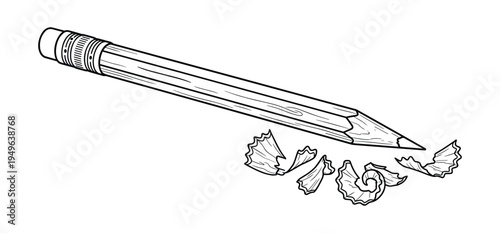 Sharpened pencil drawing with shavings detailed vector illustration, back to school concept