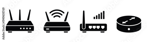 Wireless Router Icons Set Vector Design, Network Router Illustration, Internet Router