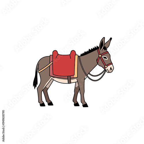 Cartoon Donkey with Saddle vector illustration