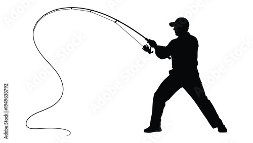 Man casting a fishing rod in a dynamic stance