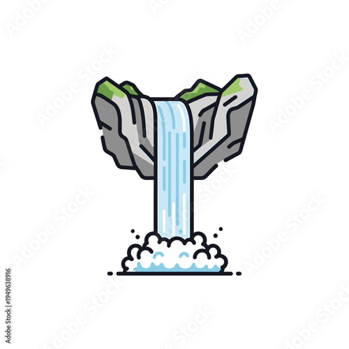 Floating Waterfall Cliff Cartoon vector illustration