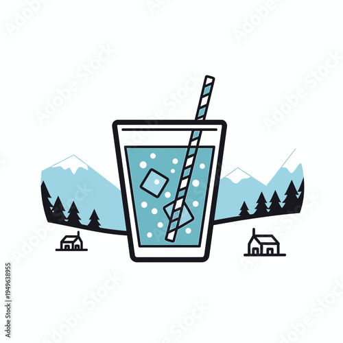 Refreshing Drink in the Mountains Concept vector illustration