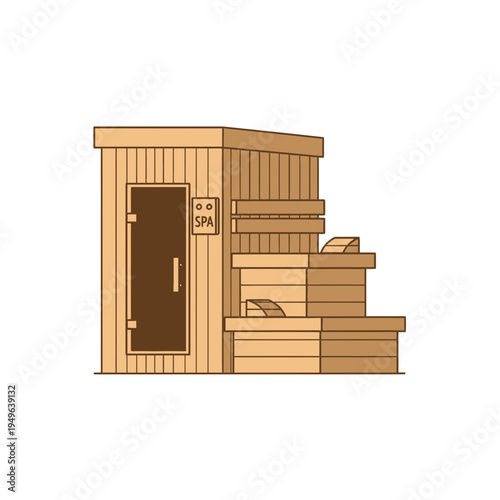 Sauna Room Design with Wooden Interior vector illustration