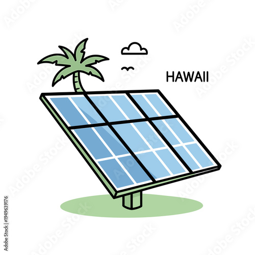 Solar Panel with Palm Tree Hawaii vector illustration