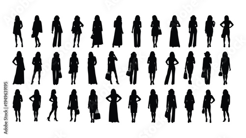 A group of people in various poses and outfits