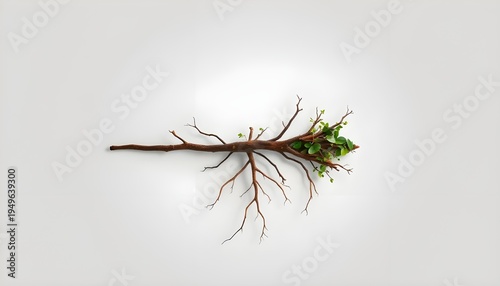 Abstract arrow formed from tree branches and roots, symbolizing organic growth and connection to nature, realistic lighting, clean eco background 2