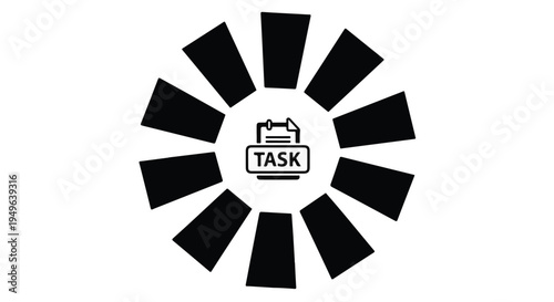 Modern business productivity concept with briefcase and task list in sunburst design on white background for professional organization and management