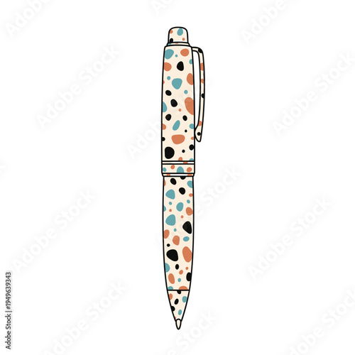 Colorful Terrazzo Patterned Pen Isolated on White vector illustration