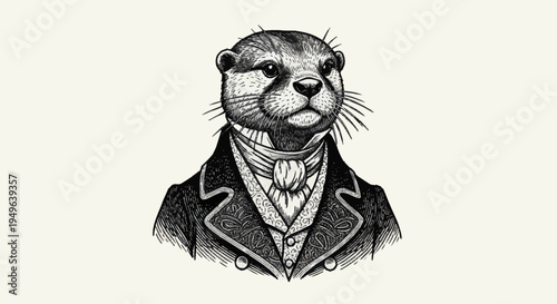 Anthropomorphic Otter Dressed in Formal Victorian Attire.