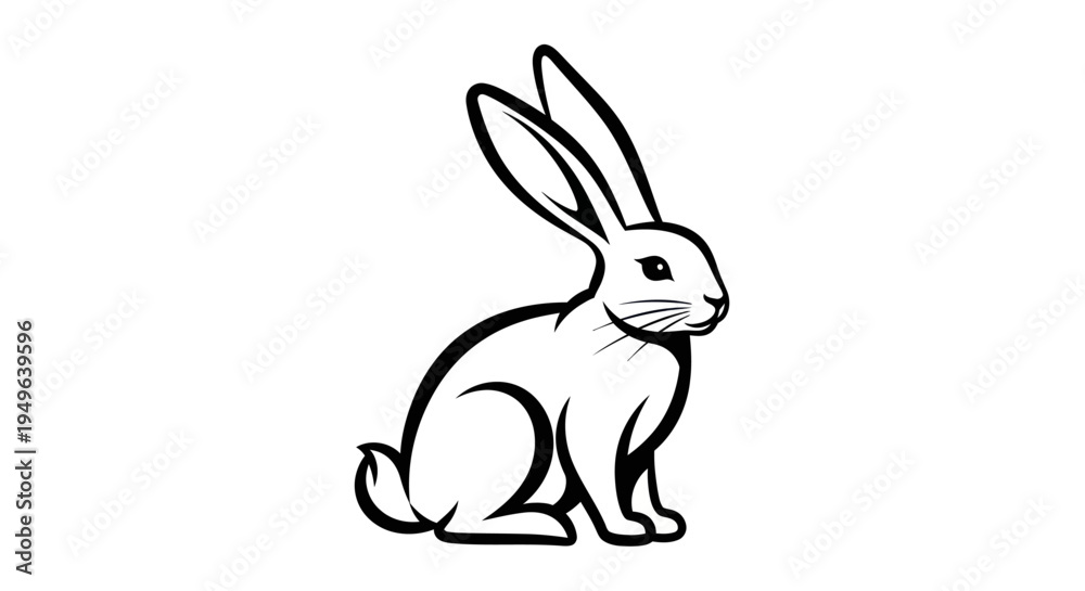 Fototapeta premium Black and white rabbit illustration against white background