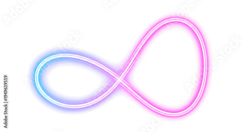 Neon infinity symbol glow in pink and blue.