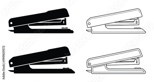 Four staplers in black and white vector illustration