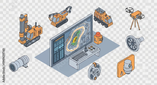 Isometric Construction and Surveying Equipment Collection.